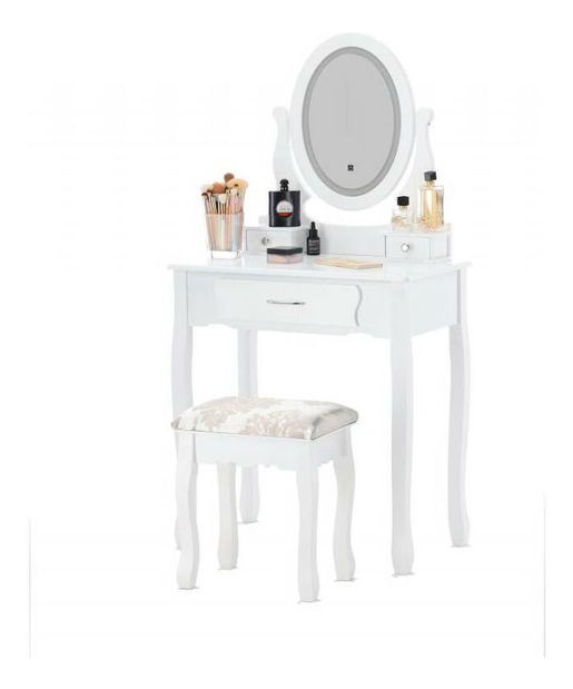Fésülkődőasztal zsámollyal Sophiina (LED világítással) (fehér)