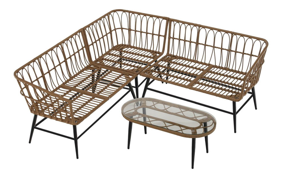 Set mobilier de grădină Arala (natural + bej + negru) (pentru 4 persoane)