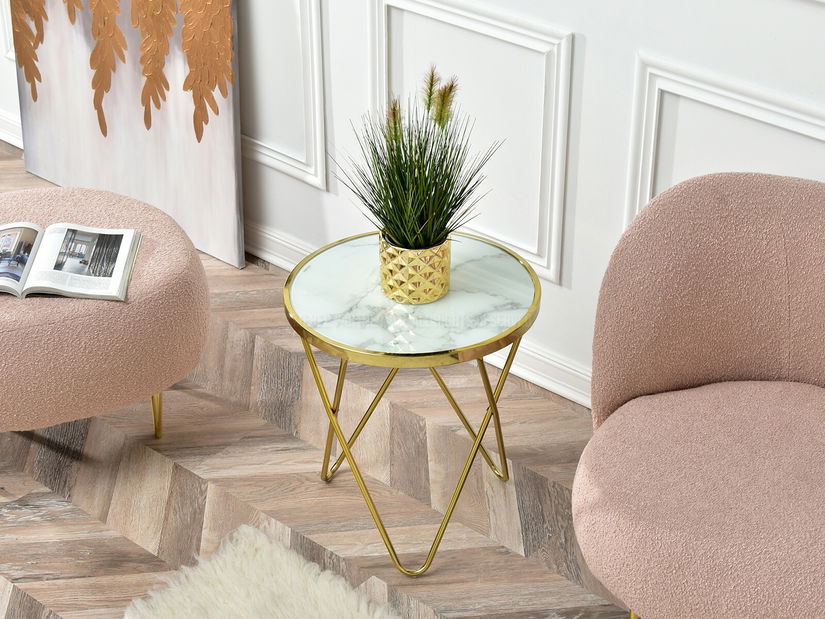 Măsuță de cafea Armin S (marmură albă + auriu)