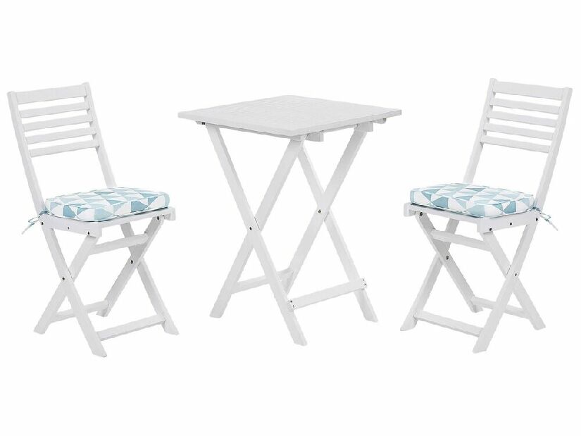 Bistro set FIJI (masiv) (bijela) (s plavim jastucima)