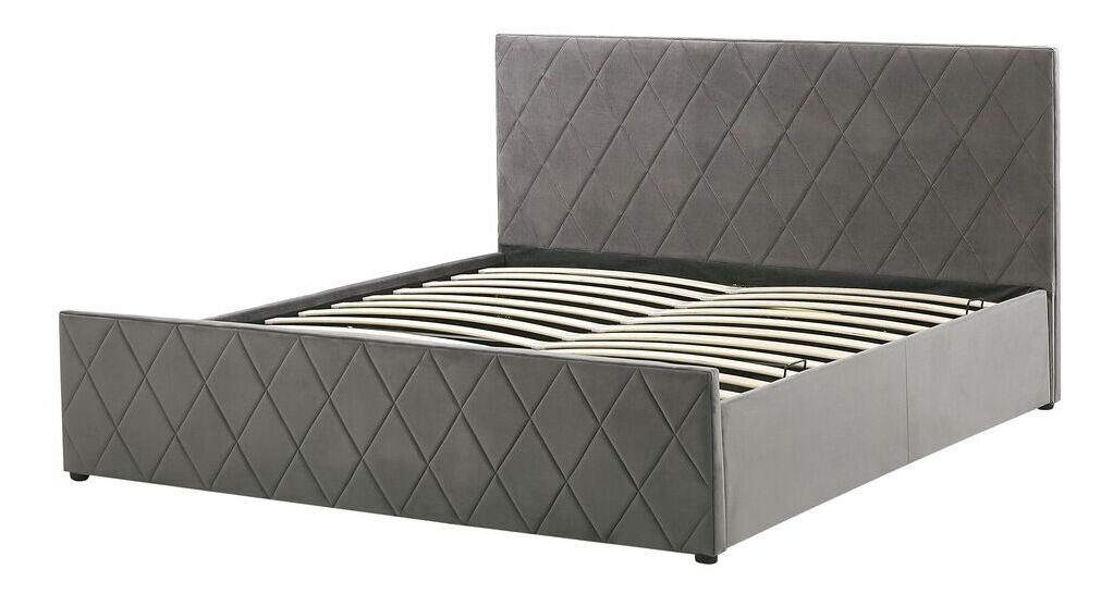Manželská posteľ 140 cm ROFARIO (sivá) (zamat) (s roštom a úl. priestorom)
