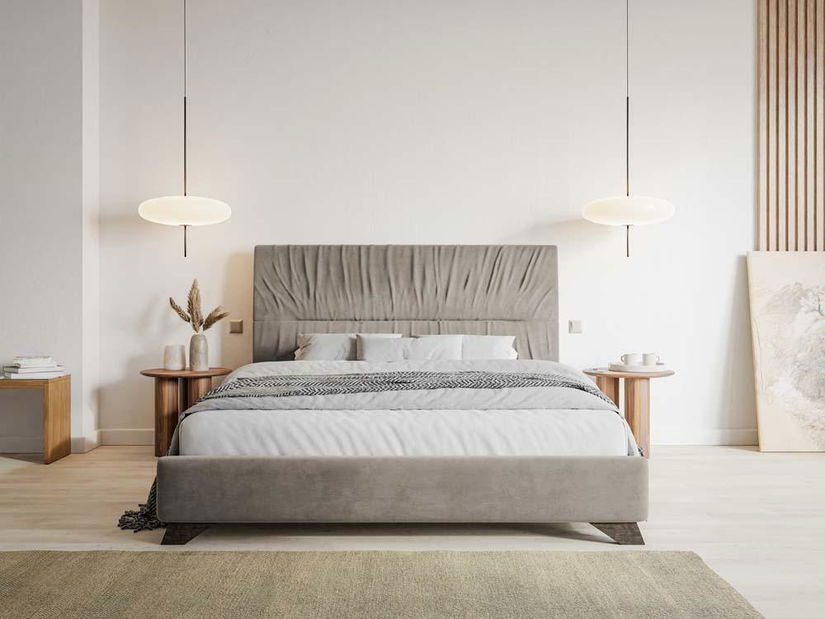 Pat matrimonial 180 cm Lania 180 (cu somieră) (bej + maro)