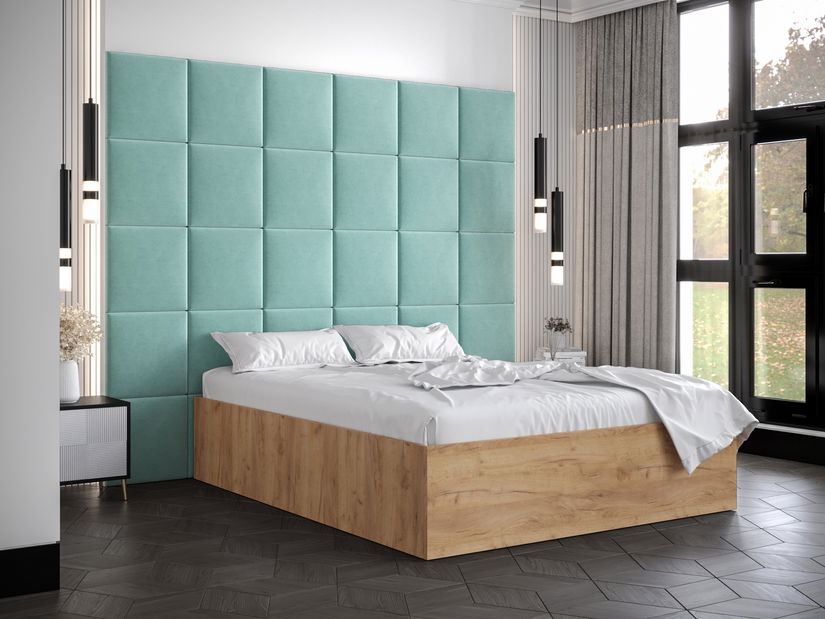 Franciaágy kárpitozott fejtámlával 160 cm Brittany 3 (arany craft tölgy + menta) (ágyráccsal)