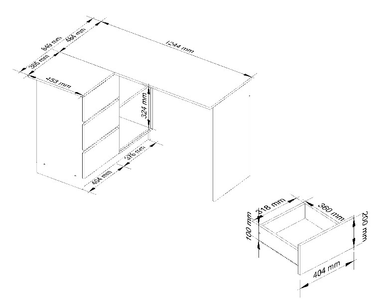 Rohový PC stolík Bodhi (biela + wenge) (L)