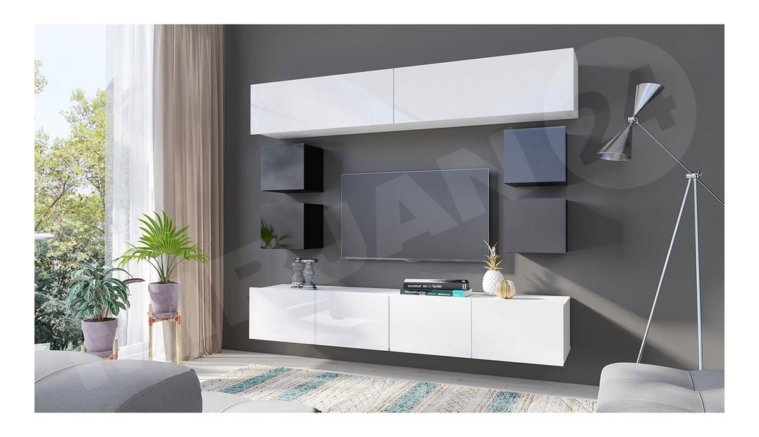 Mobilier living Badiani XVI (negru + negru lucios + Alb lucios)