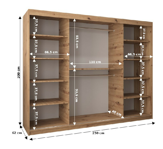 Ruhásszekrény 250 cm Verika 4 250 (artisan tölgy + fehér)