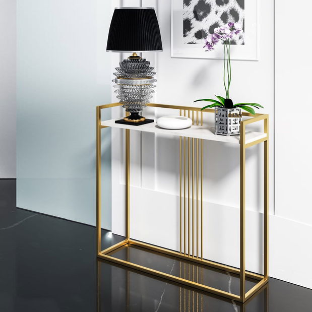 Konzolový stolík Bjorn (Zlatá + Arktická Biela)