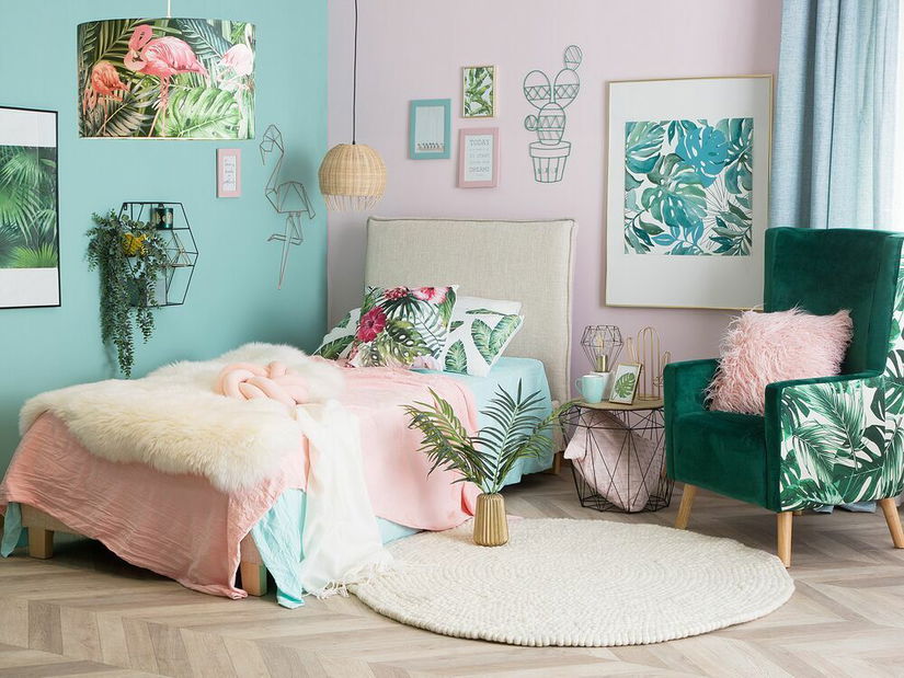 Pat de o persoană 90 cm SANCHEZ (cu somieră) (bej)