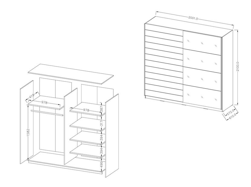 Šatníková skriňa Afrodita Typ 67 (biely popol)