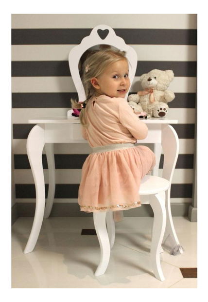 Detský toaletný stolík s taburetkou Girly (biela)