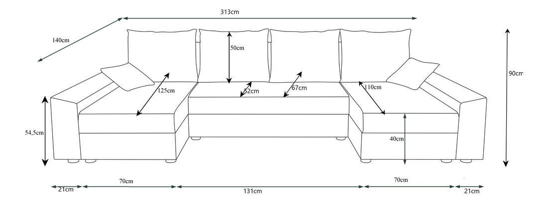 Kutna garnitura u obliku slova U Paragon U (crna + siva)