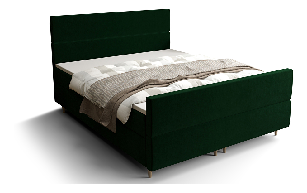 Manželská posteľ Boxspring 160 cm Flu Plus Comfort (tmavozelená) (s matracom a úložným priestorom)