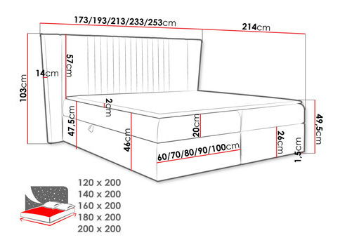 Franciaágy 180 cm Eternity (sötét szürke)