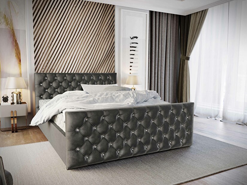 Bračni krevet 140 cm Quintin (tamnosiva) (s podnicom i prostorom za odlaganje)