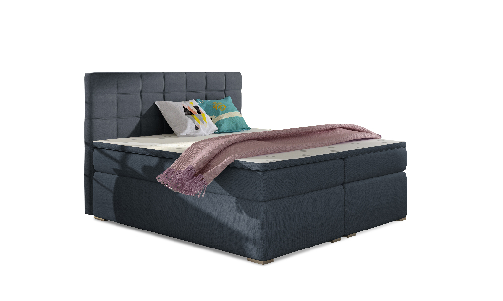 Pat matrimonial Boxspring 140 cm Abbie (albastru) (cu saltele)