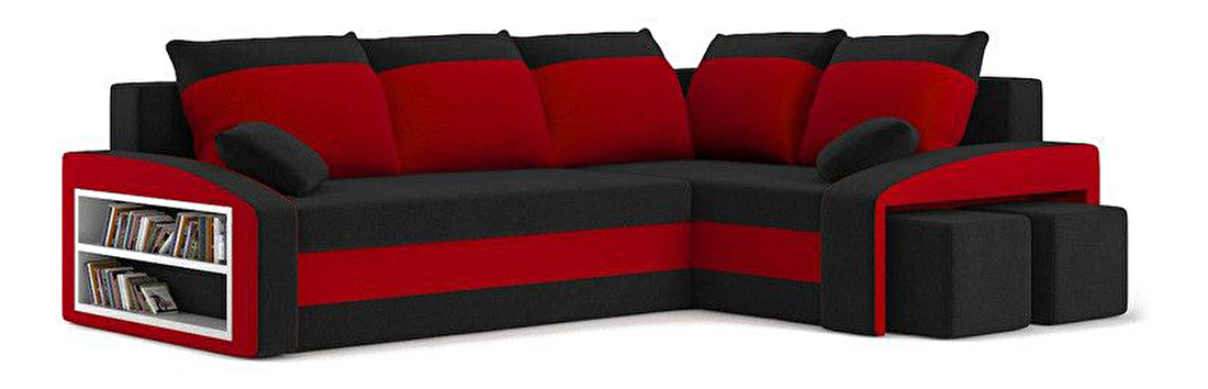 Rohová sedačka Ginevra (čierna + červená) (s poličkou a taburetkou) (s bonell pružinami) (P)