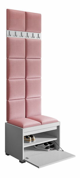 Nábytok do predsiene Konkor 60 + 12 kusov čalúnených nástenných panelov Pag 30x30 (biela + tmavohnedá) *výpredaj