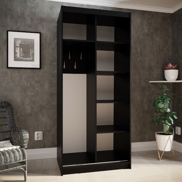 Tolóajtós szekrény Rowan -90 (matt feketet + sötét old style)