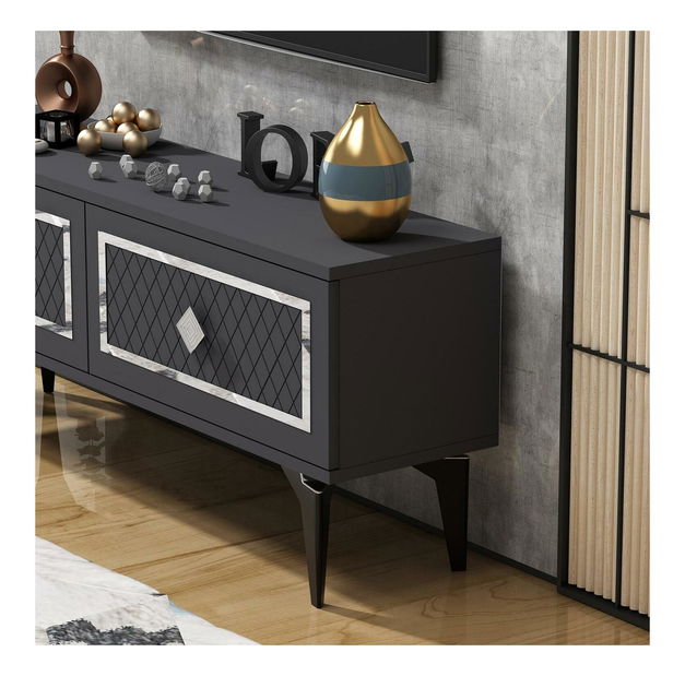 Masă TV/Dulap Mukanu (antracit + argintiu) 