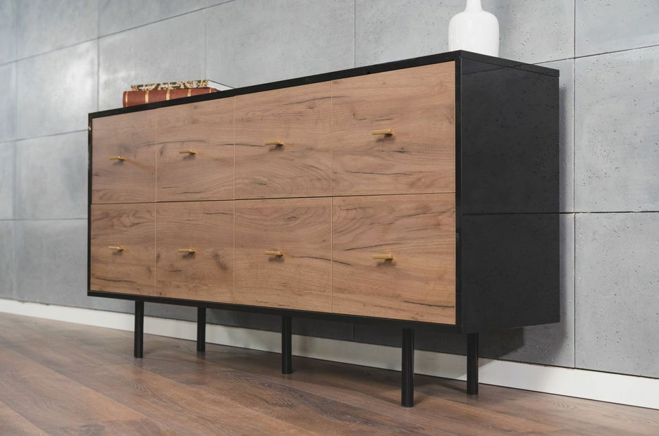 Komoda Sinoit (Hrast craft + sjajna crna)