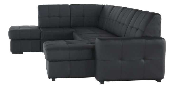 Kožená rohová sedačka U Thaldia (čierna) (L)
