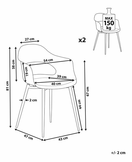 Set 2 buc scaune de sufragerie Unika (roz) 