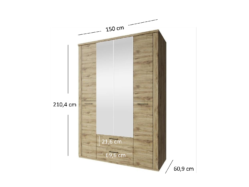 Ormar za garderobu Deloris 4D2S (s ogledalom) (hrast navarra)