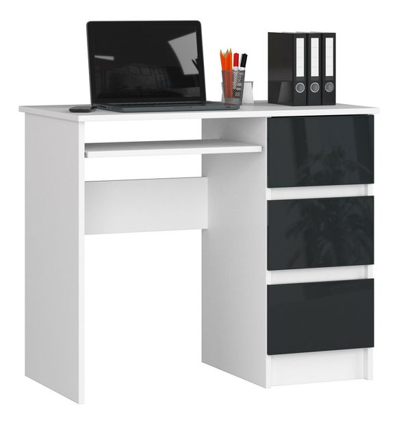 Masă PC Benicio (Alb + grafit lucios) (D)