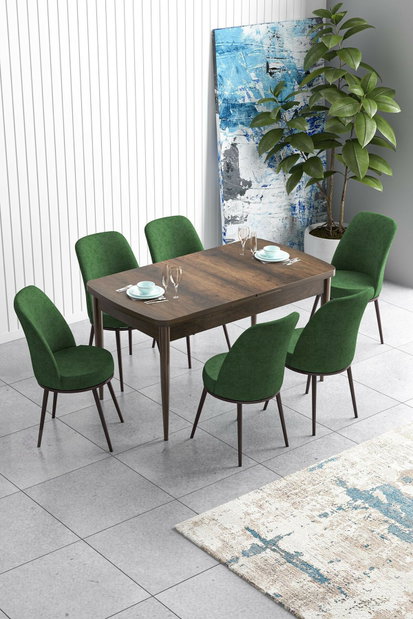 Set dining Hana (marmură neagră + verde) (pentru 6 persoane)