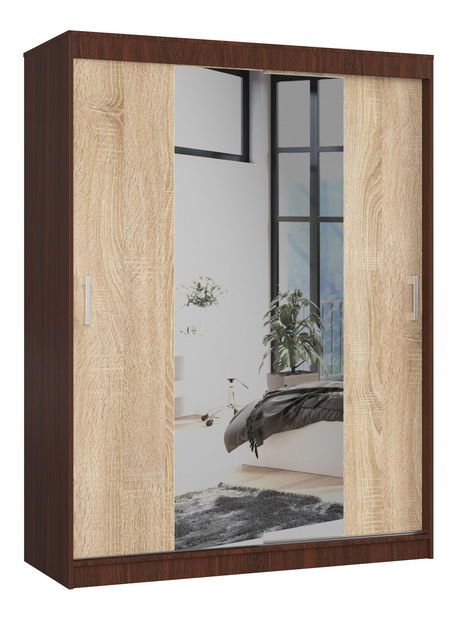 Dulap de haine Clotilde (wenge + stejar sonoma) (cu oglindă)