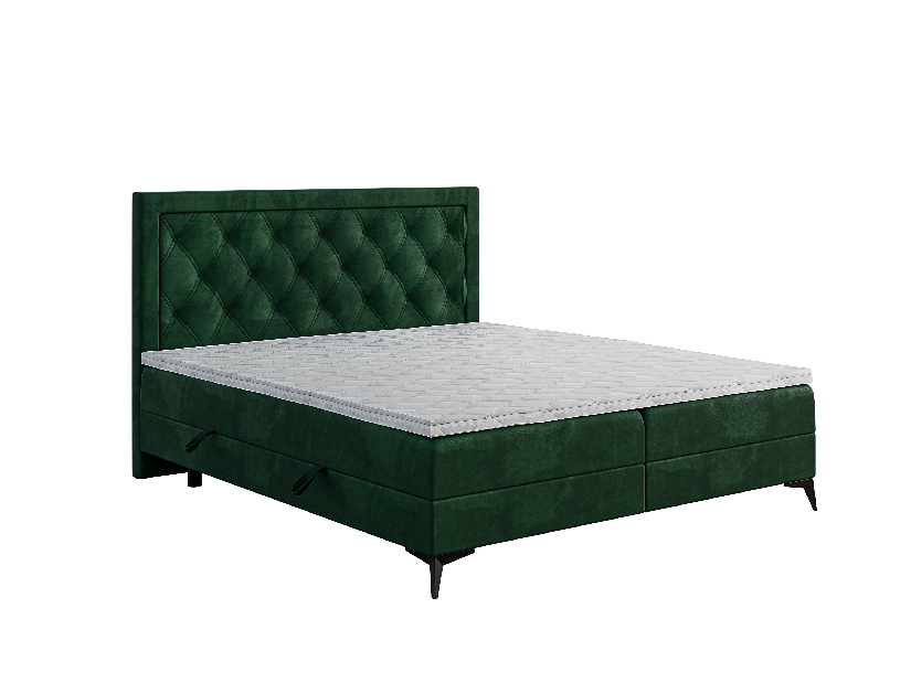 Franciaágy Boxspring 140 cm Dustin (sötétzöld) (matraccal és tárolóhellyel)