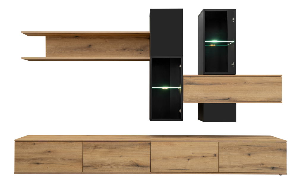 Set za dnevni boravak Cresto (hrast coast evoke + crna) (s rasvjetom)