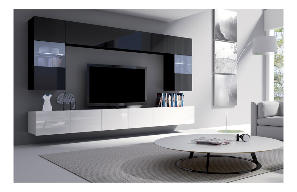 Obývacia stena Calabria C1 (čierna + biela) (bez osvetlenia)