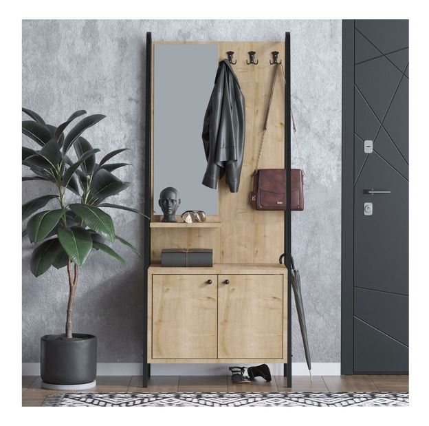 Mobilier hol Aliex 32 (stejar + negru) (cu oglindă)