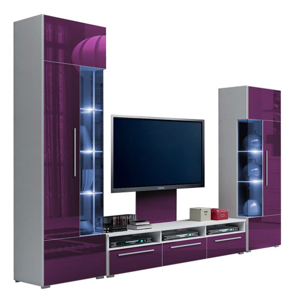 Mobilier living Ramon II (alb + violet) (cu iluminat)