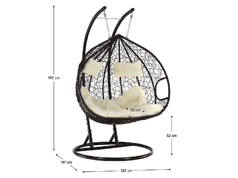 Závesné hojdacie dvojkreslo Dalvoa 2 (hnedá + krémová)