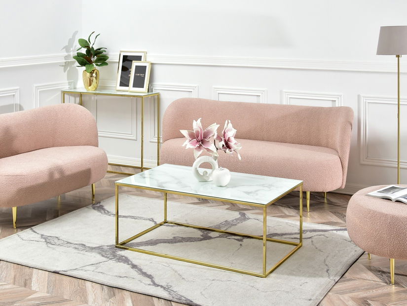 Măsuță de cafea Bella Xl (marmură albă + auriu)