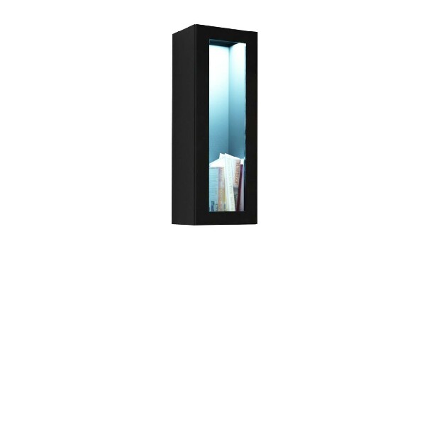Vitrína Zylia 90 (čierny + čierny lesk) (osvetlenie LED modré)