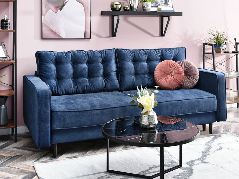 Kétszemélyes kanapé Legacion (sötétkék + dió)