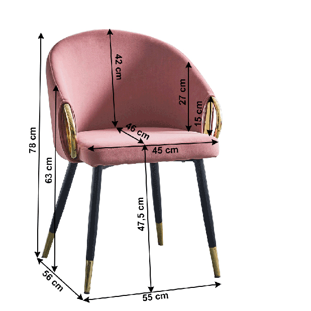 Fotoliu de design Hafnon (Roz + auriu Crom)