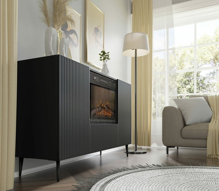 Comodă cu bioșemineu electric 2D1K Rowanna (Negru)