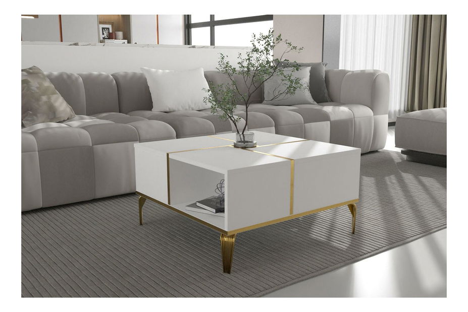 Konferenčný stolík Nirvy (biela + zlatá)