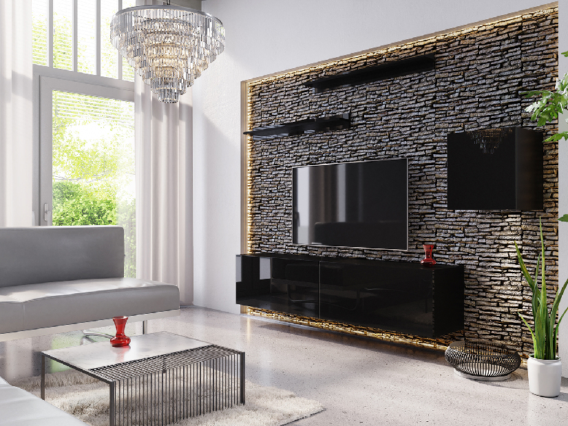 Mobilier living Dophia (negru + negru lucios)