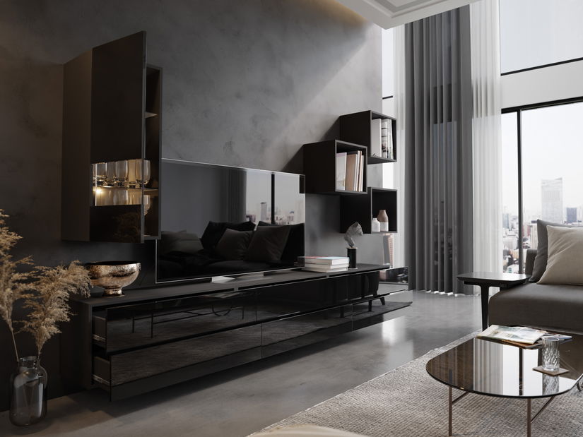 Obývacia stena Berny 45 (čierna + čierny lesk)