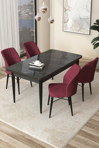 Set dining Arpo (marmură neagră + vișiniu) (pentru 4 persoane)