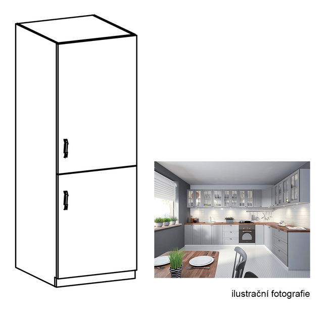 Kuchynská skrinka na vstavanú chladničku D60ZL Lanaya (biela + sivá matná) (P)