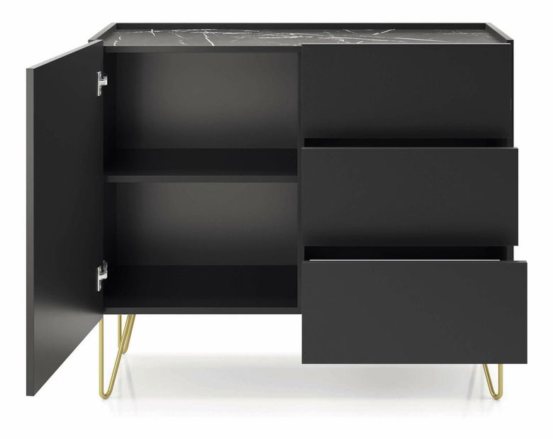 Komoda Harvest KSZ97 (grafit čierny + mramor black royal + zlatá)