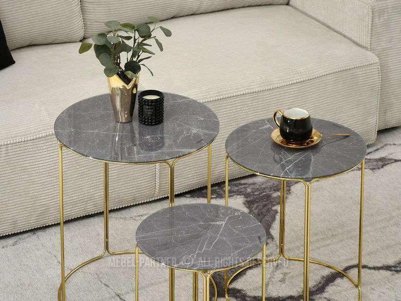 Konferenčný stolík Belianni Zest (sivý mramor + zlatá)