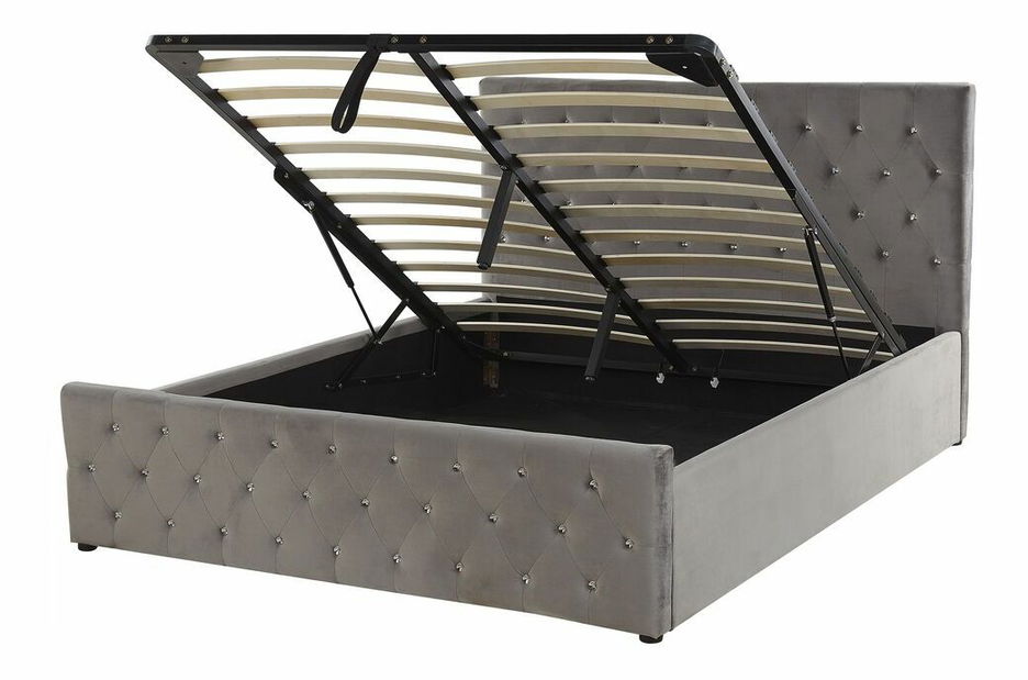 Pat matrimonial 140 cm AMESIA (gri) (cu somieră și sp. depozitare)