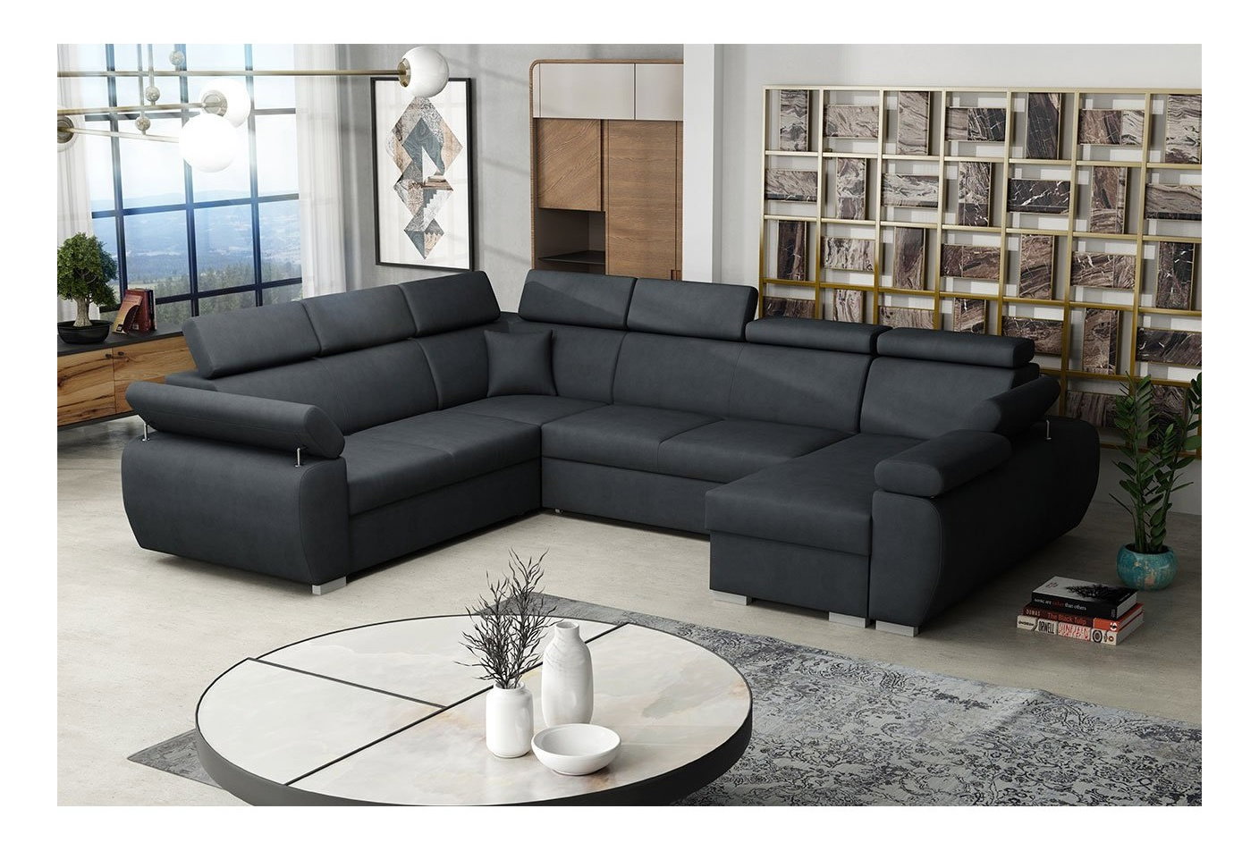 Set canapele de colț Gozo U (gri-negru) (D)